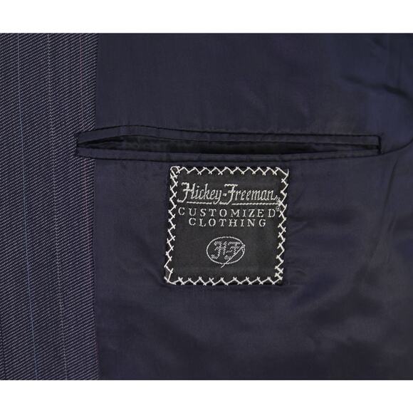 Hickey Freeman Vintage Blue Herringbone Striped 2-Btn Wool Suit 48S - Picture 7 of 9
